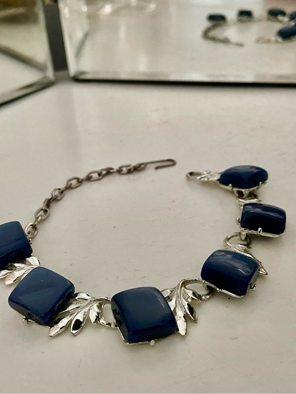Vintage 50’s Coro Thermoset Blue Link Silver Bracelet